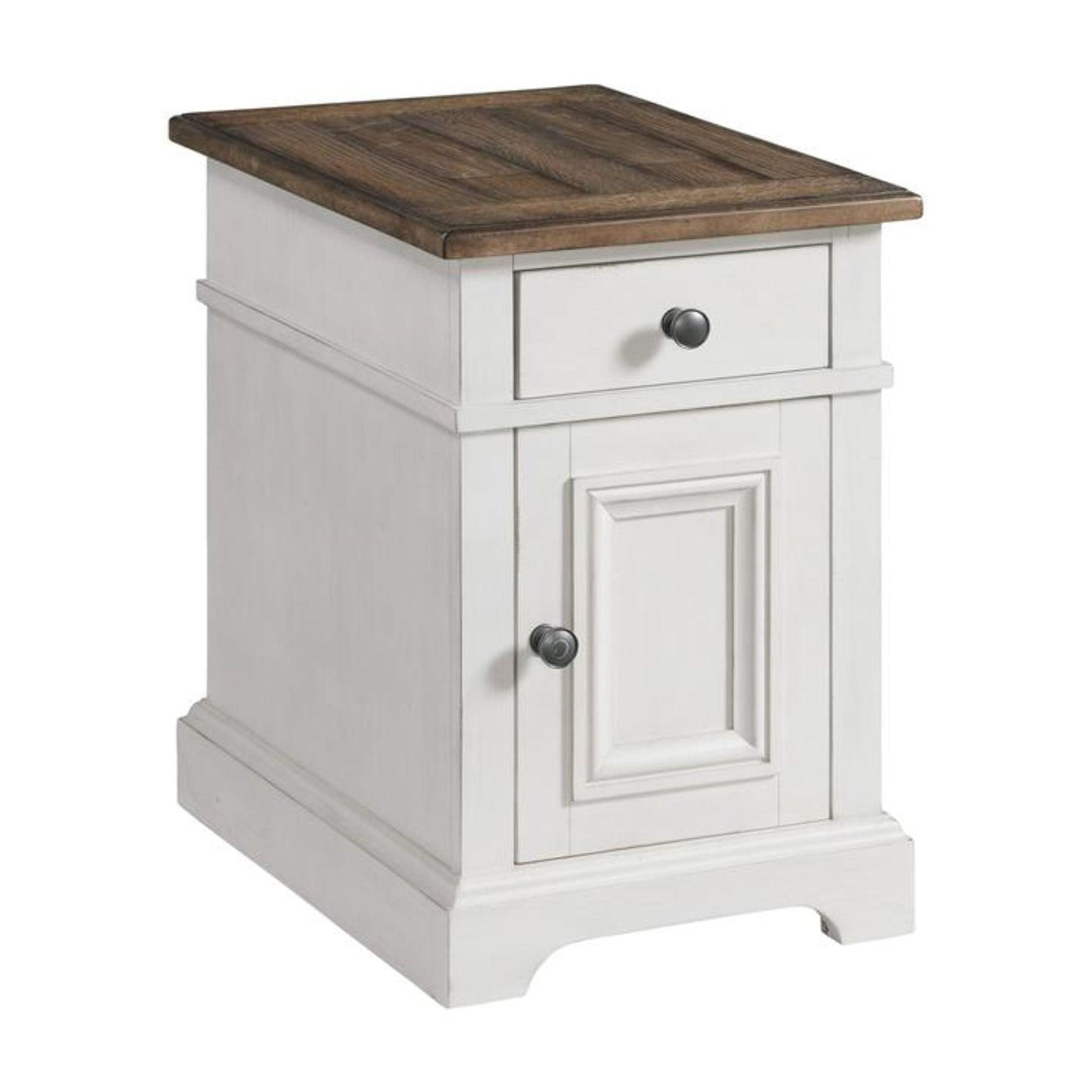 Rustic White and Oak Rectangular Chairside Table with Storage