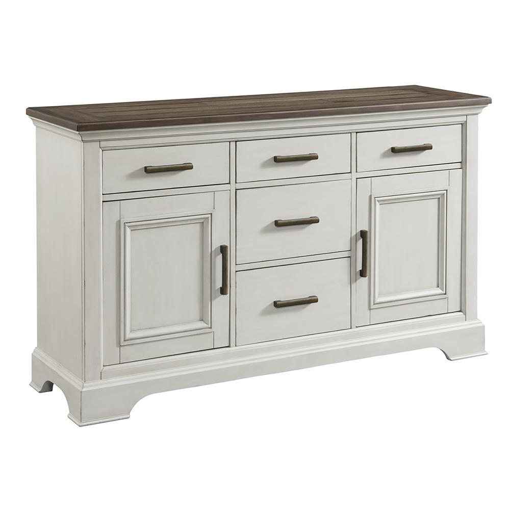 Traditional White and Oak Wood Sideboard with Drawers