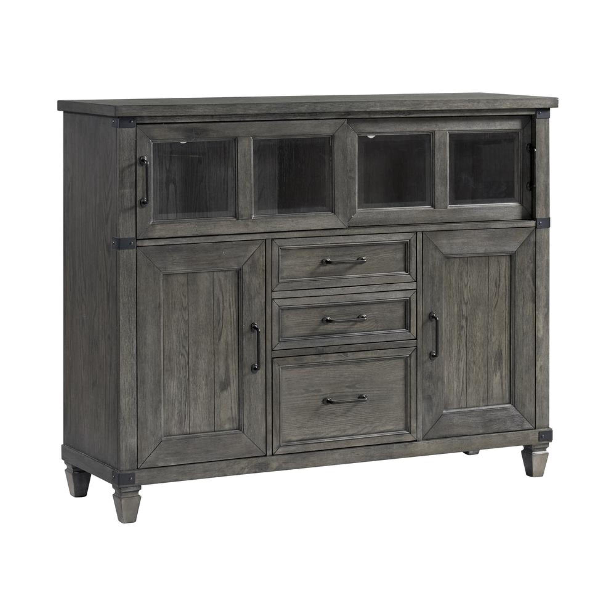 Gray Oak Veneer Transitional Office Cabinet with Sliding Doors