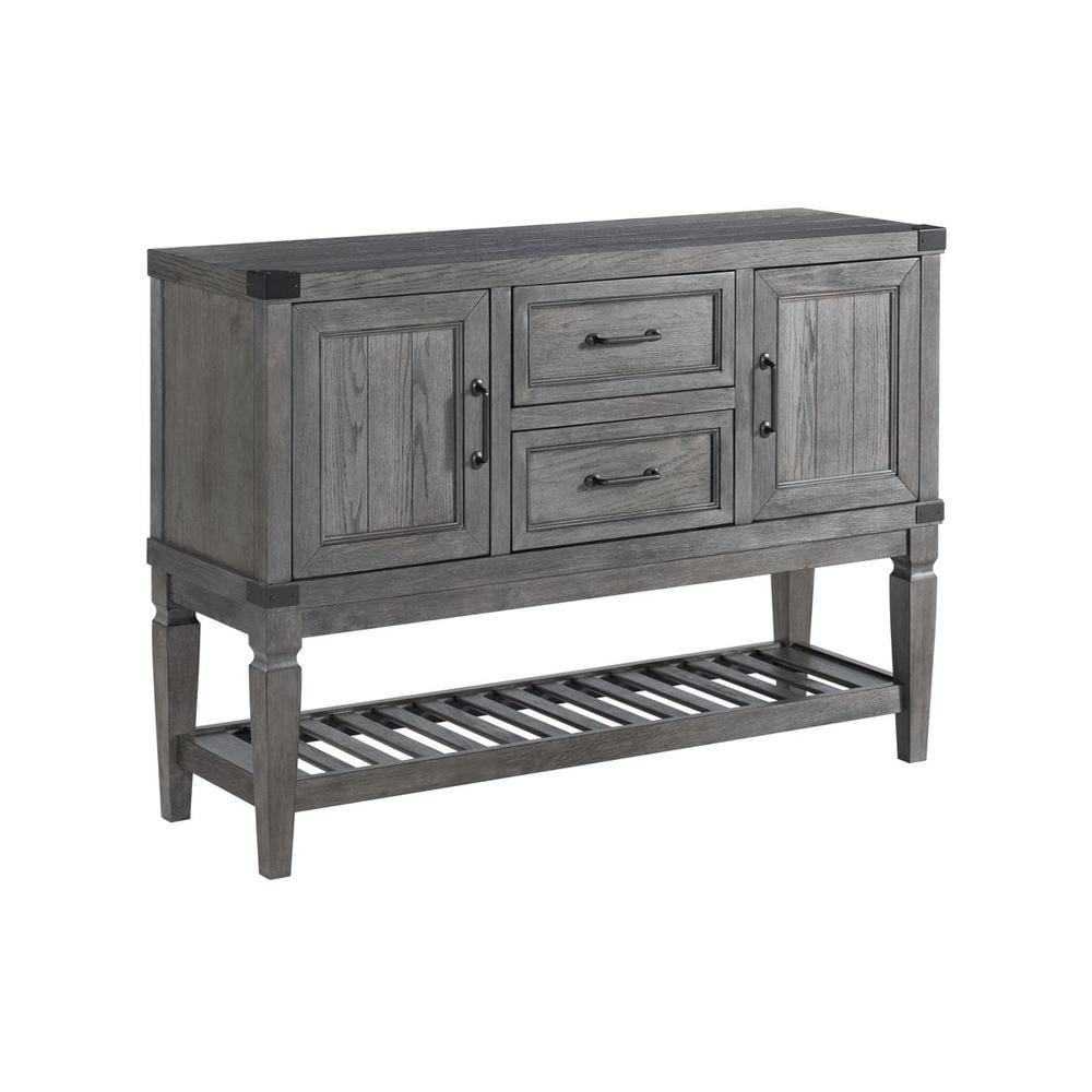 Pewter Gray Oak Veneer Transitional Server with Metal Accents