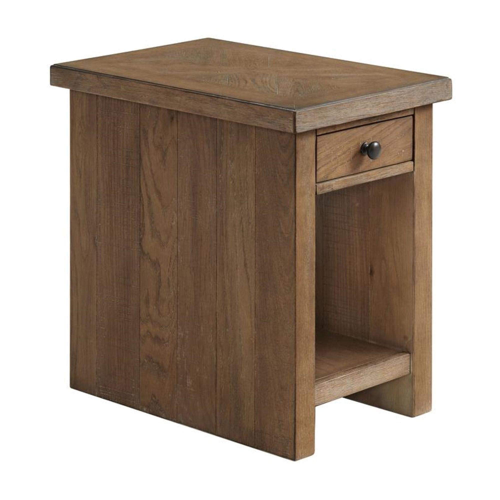 Weathered Oak Rectangular Chairside Table with Storage