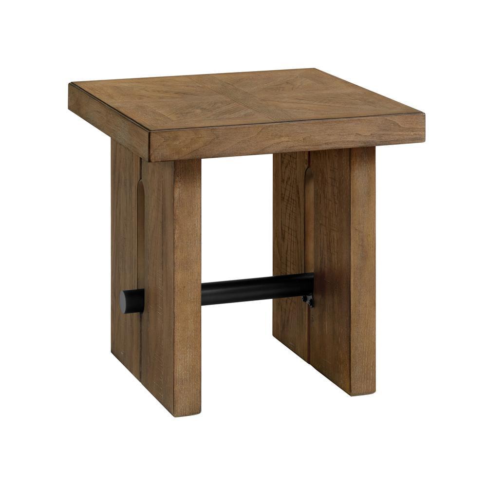 Modern Rustic Sunburst 24" Square Wood & Metal End Table in Weathered Oak