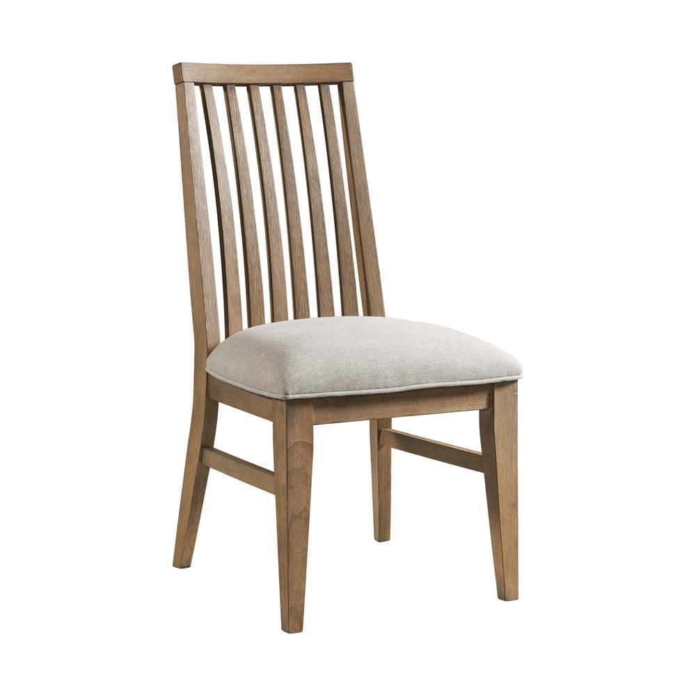 Weathered Oak Upholstered Slat Back Side Chair