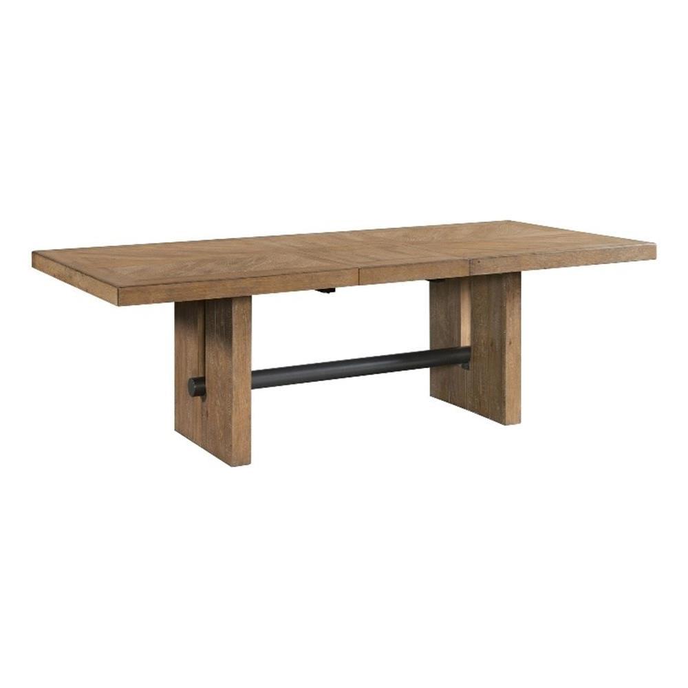 Weathered Oak Extendable Rectangular Dining Table with Metal Stretcher