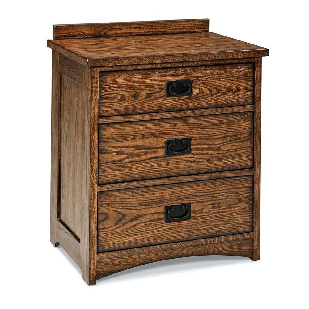 Mission Style Brown Solid Oak 3-Drawer Nightstand