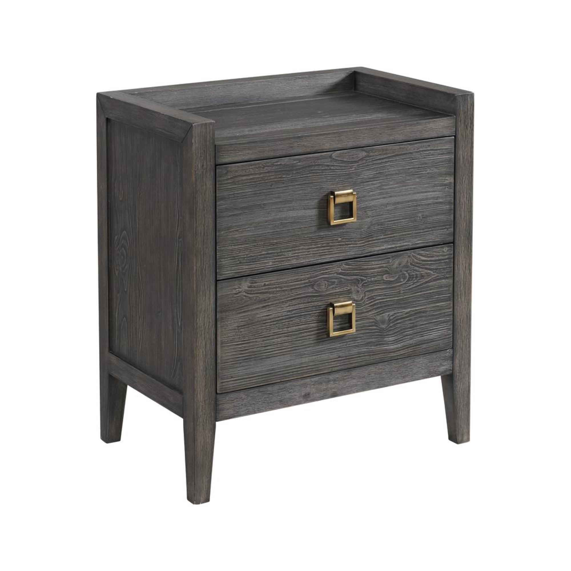 Brushed Brindle Gray 2-Drawer Wood Nightstand with Gold Hardware