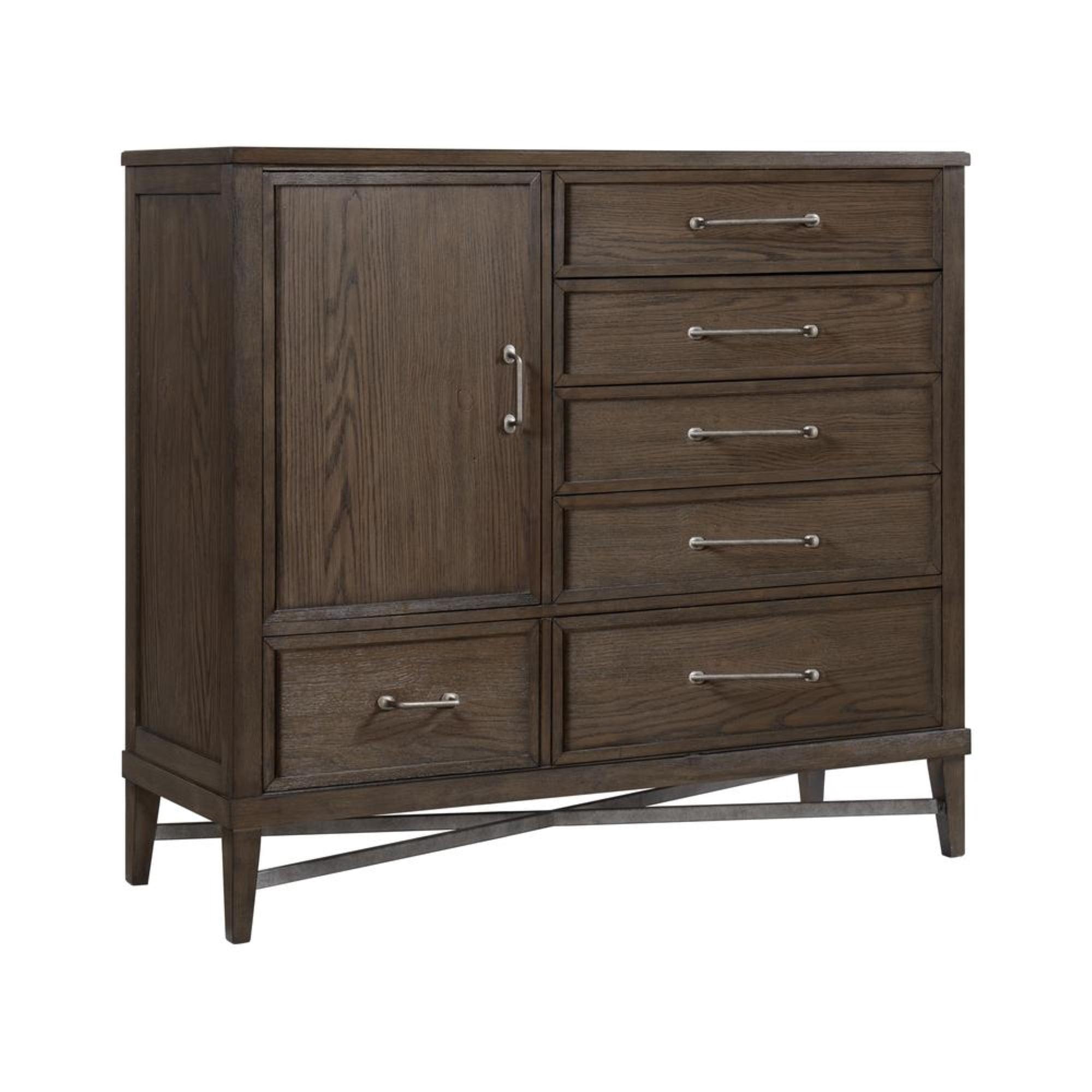 Weathered Vintage Oak 6-Drawer Gentleman's Chest with Bronze Hardware