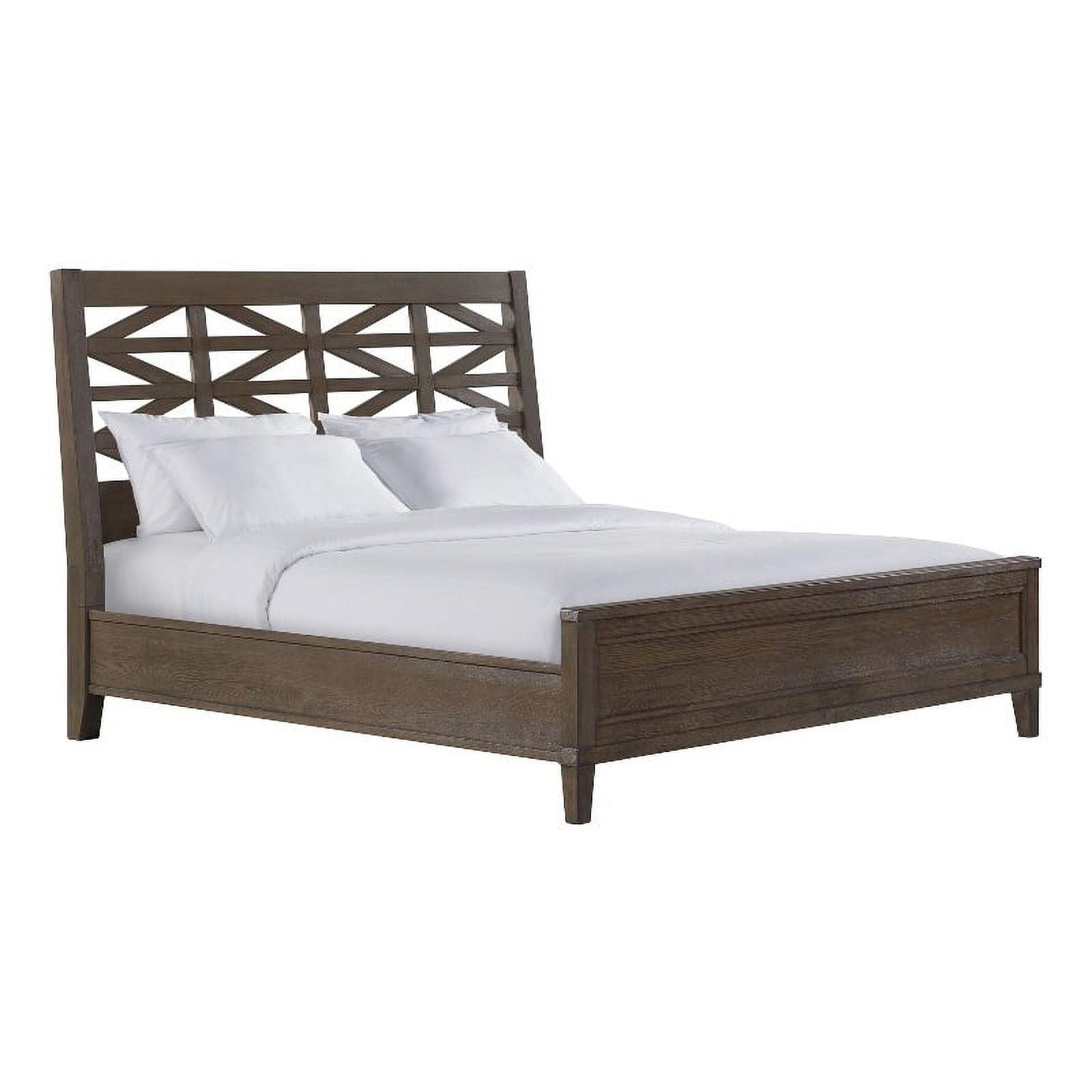 Preston Weathered Vintage Oak King Bed with Lattice Headboard