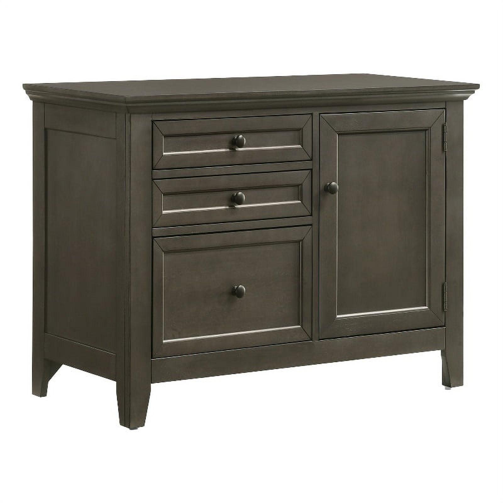 Transitional Gray Solid Wood Home Office Desk with Filing Drawer