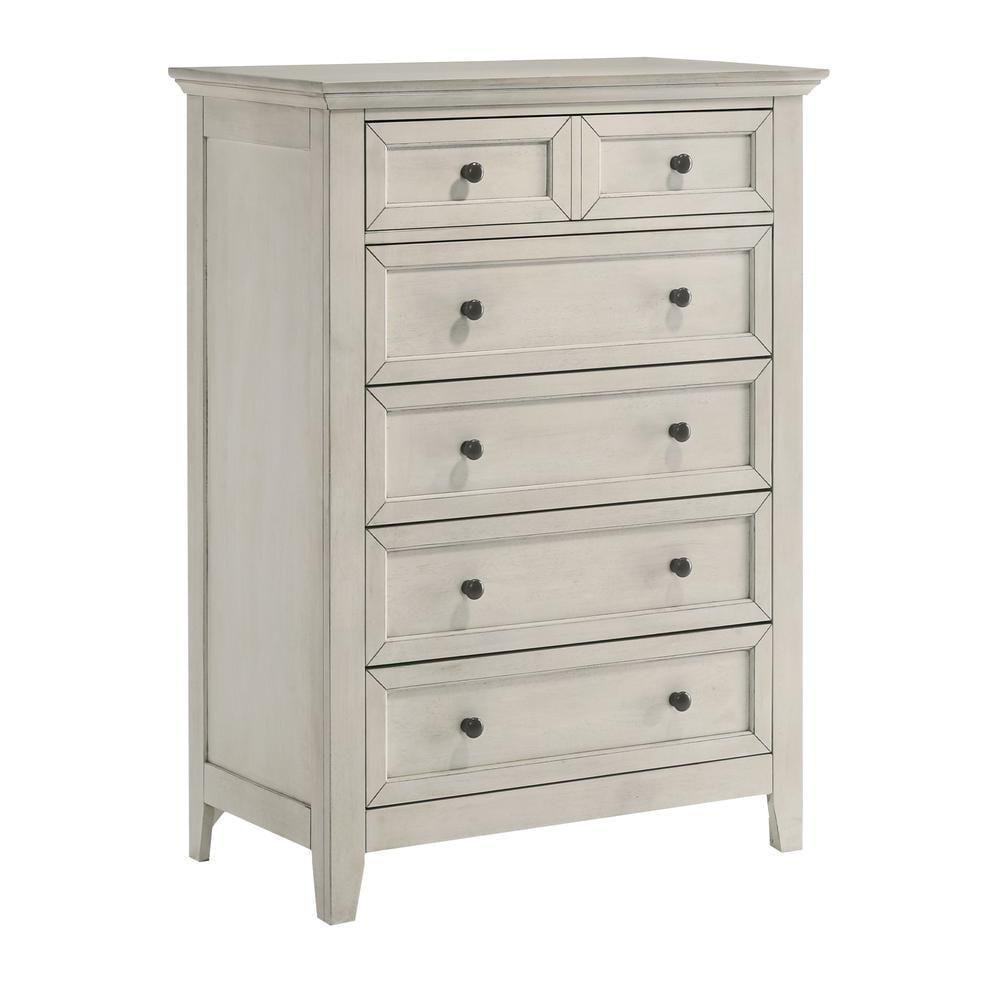 Rustic White 5-Drawer Transitional Wood Chest with Dovetail Drawer