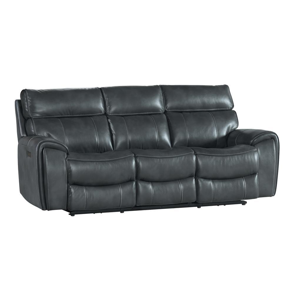 Slate Gray Dual-Power Reclining Sofa with Faux Leather and Pillow-Top Arms