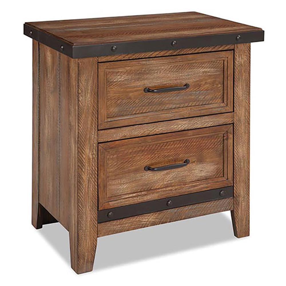 Canyon Brown Pine and Metal 2-Drawer Nightstand