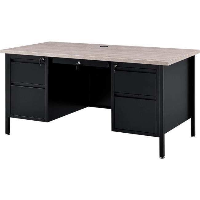 Gray Laminate Top Steel Desk with Locking Drawers and Filing Cabinets