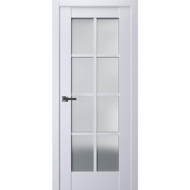 Interior Solid French Pre-Hung Door Frosted Glass | Veregio 7412 White Silk | Single Regular Panel Frame Trims Handle | Bathroom Bedroom Sturdy Doors -24" x 80"