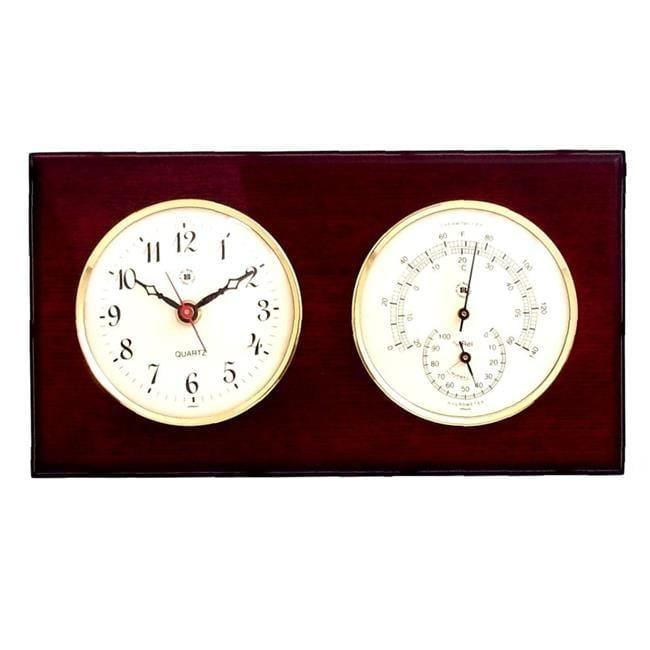 International Brass Quartz Clock & Thermometer with Hygrometer - Mahogany