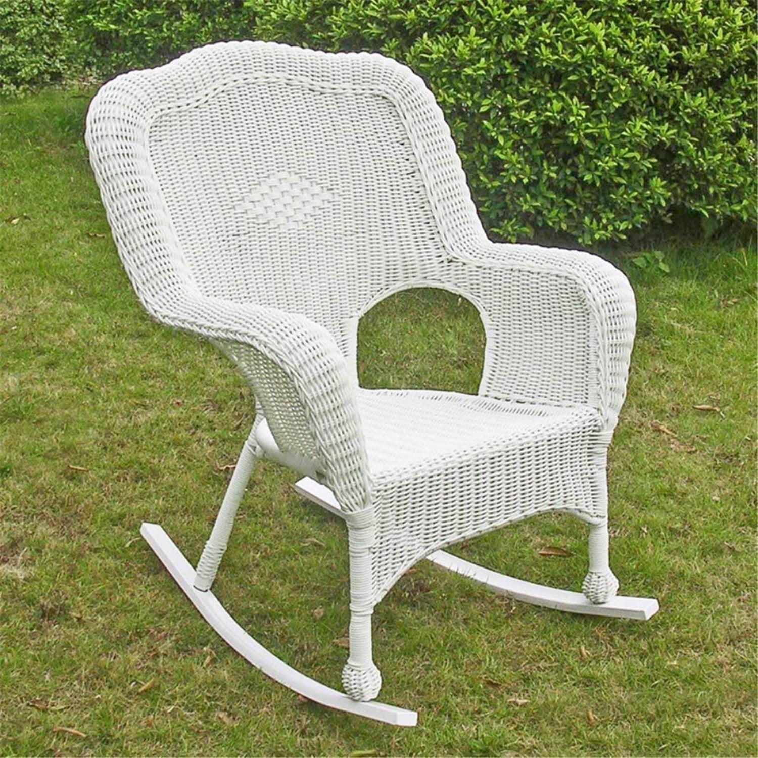 International Caravan 3182-2CH-WT Resin Wicker Camel Back Rocking Chair, White - Set of 2