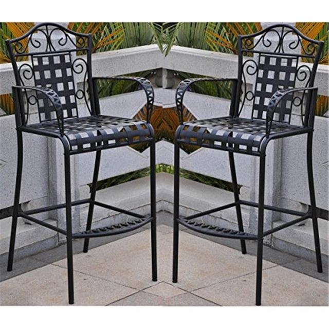 International Caravan 3467-2CH-ANT-BK Mandalay Iron Bar Height Chair, Antique Black - Set of 2