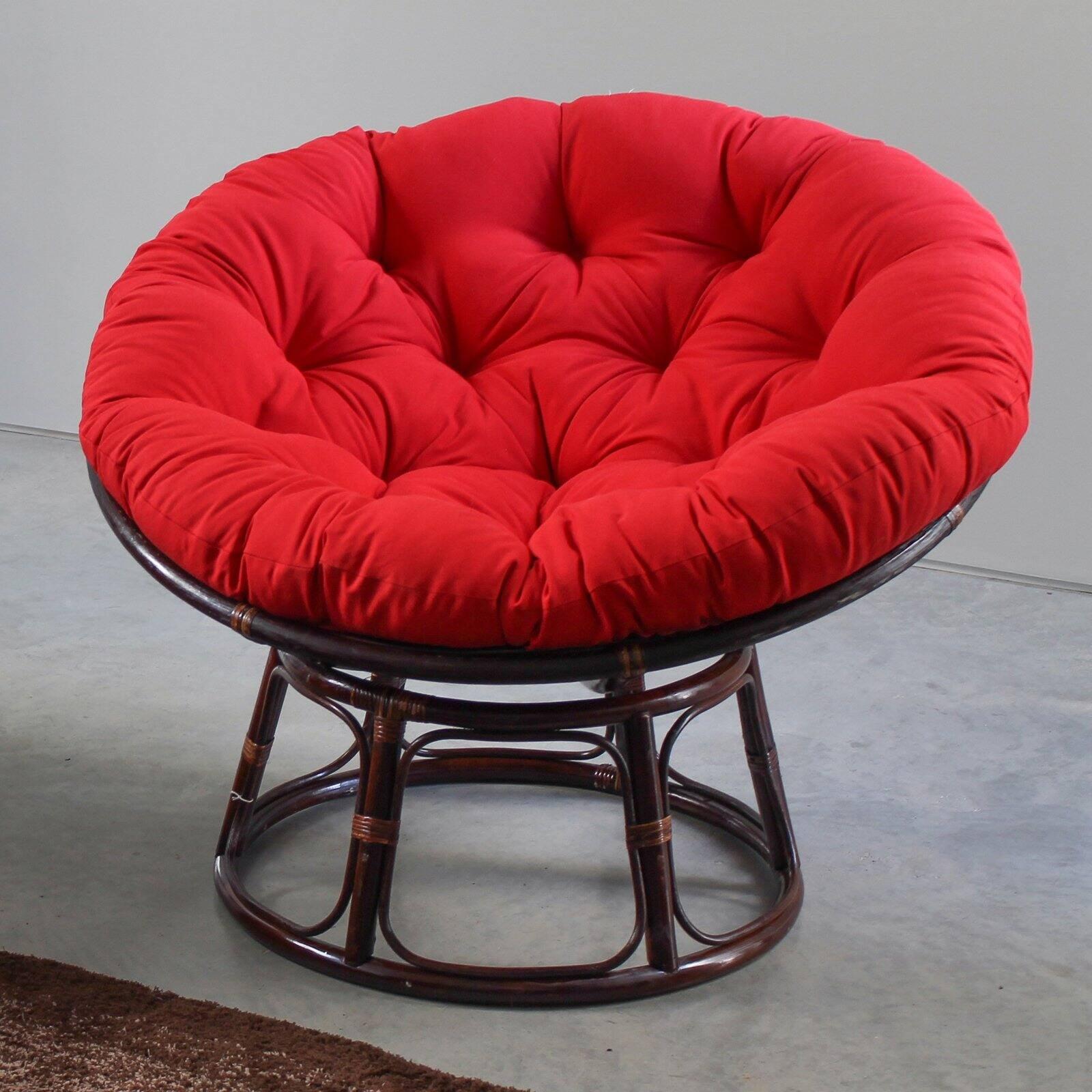 42" Rattan Papasan Chair with Cushion, Walnut Finish - International Caravan: Bohemian Style, Twill Fabric