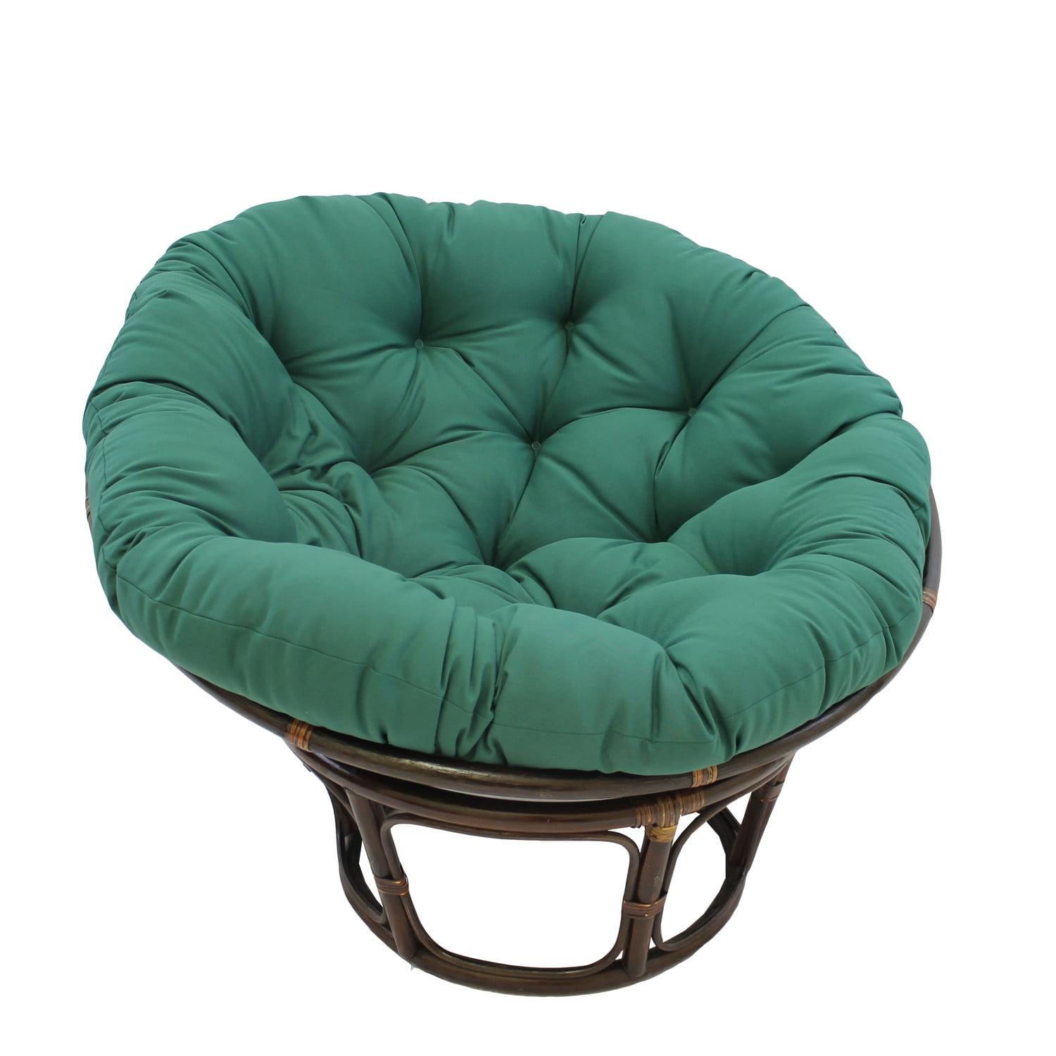 42" Rattan Papasan Chair with Solid Twill Cushion Forest Green - International Caravan: Handmade, Walnut Finish, Ultra-Thick