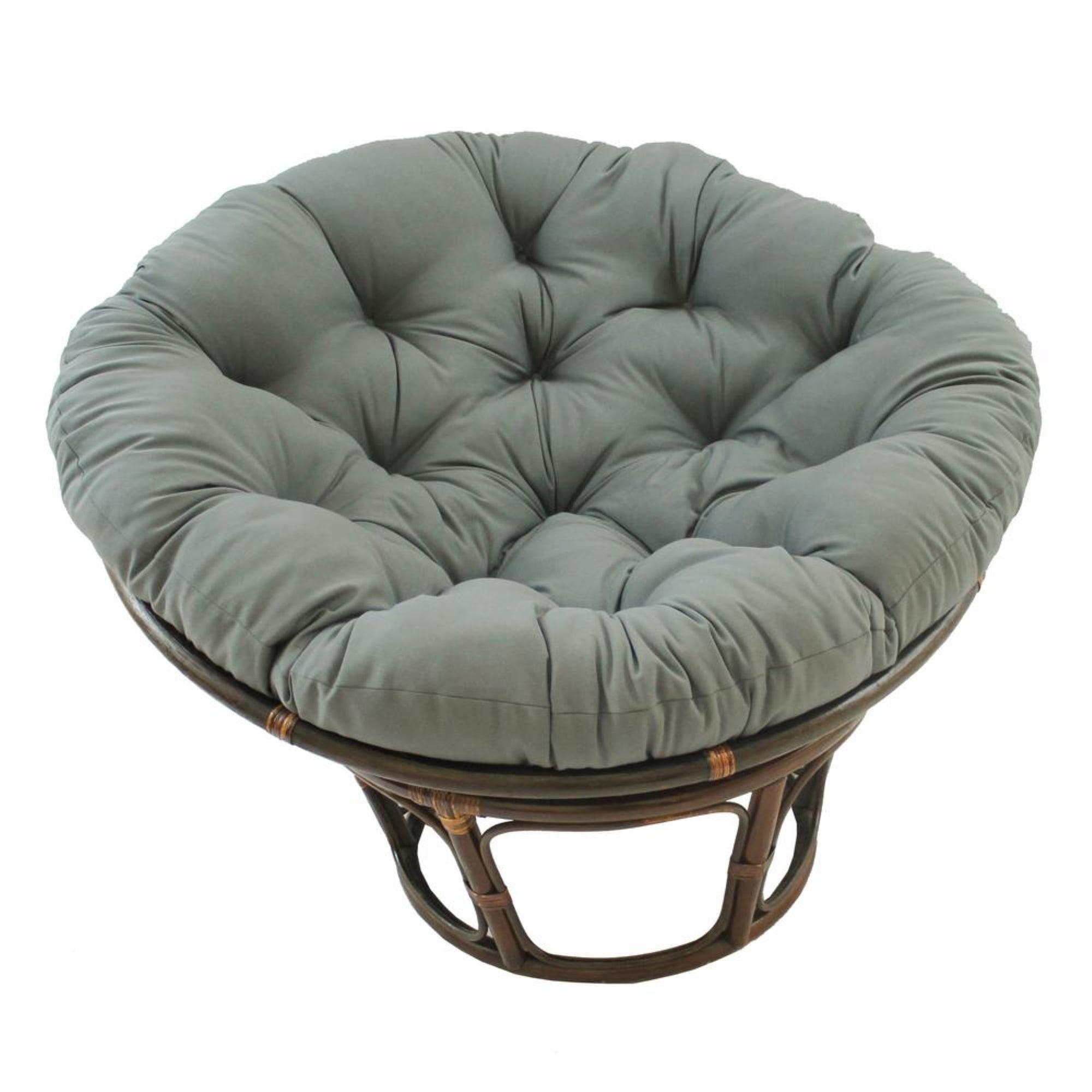 International Caravan 42" Rattan Papasan Chair with Solid Twill Cushion Gray: Stained Finish, Armless Design, 250lb Capacity