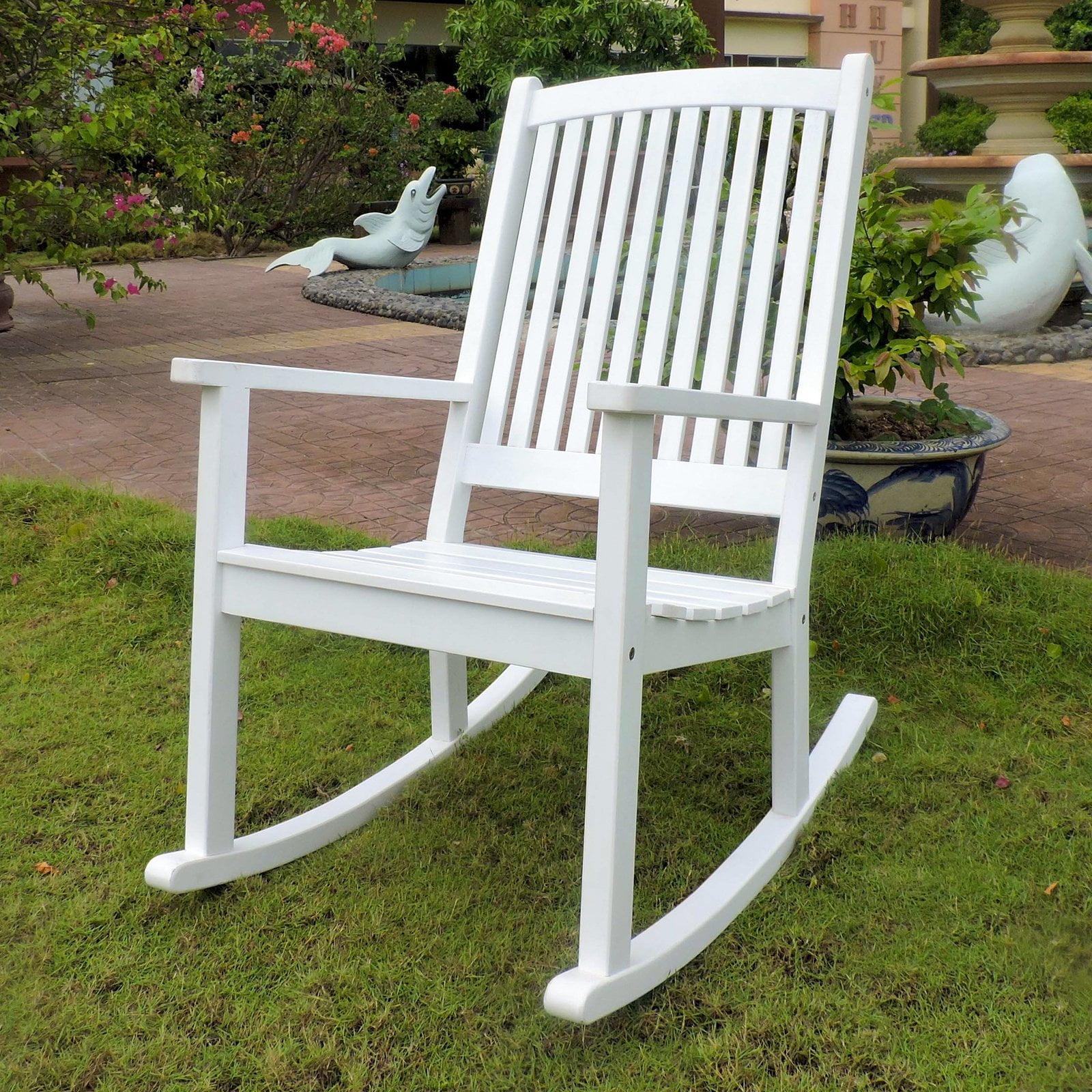 Large White Acacia Wood Outdoor Rocking Chair