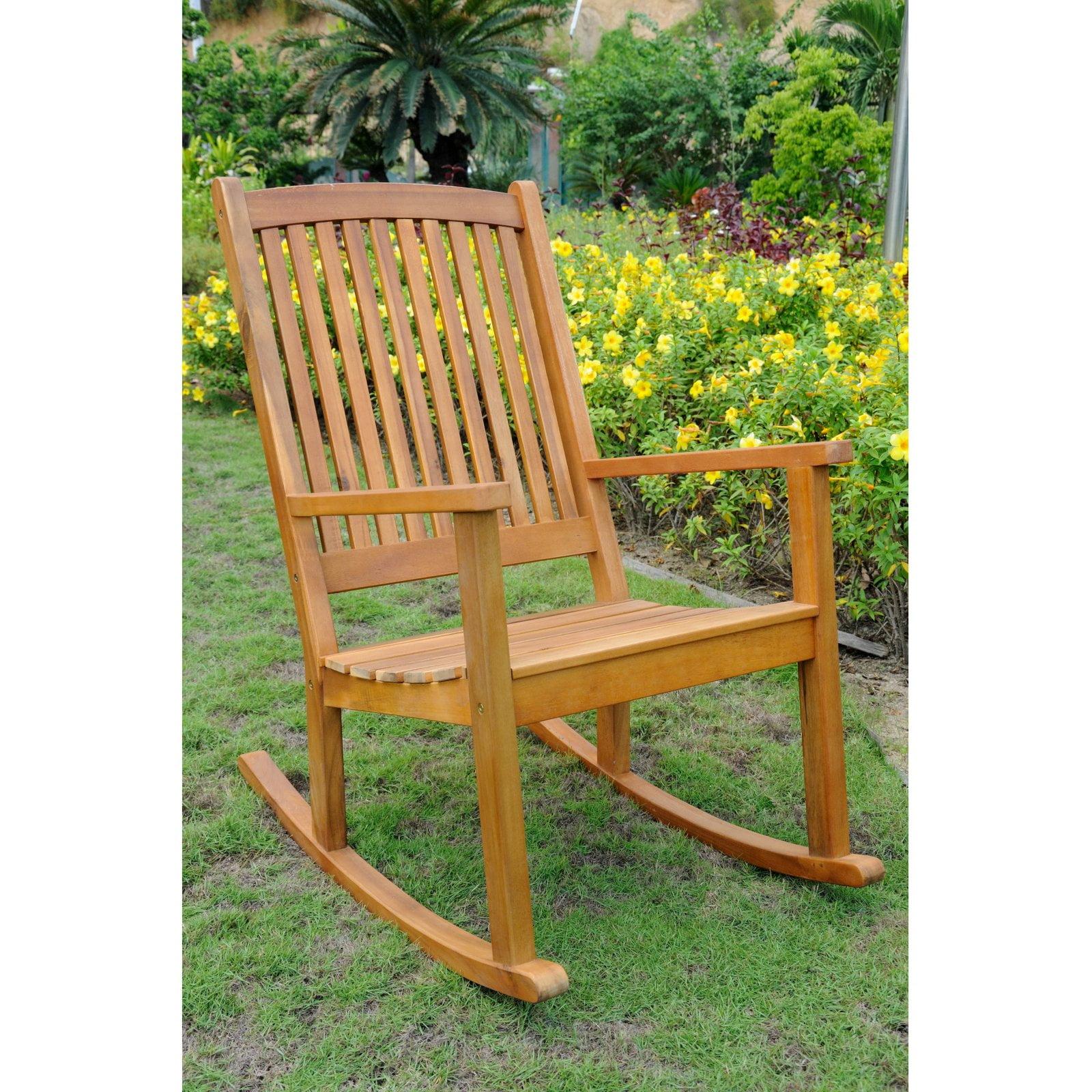 Rustic Brown Acacia Large Rocking Chair with Contoured Seat