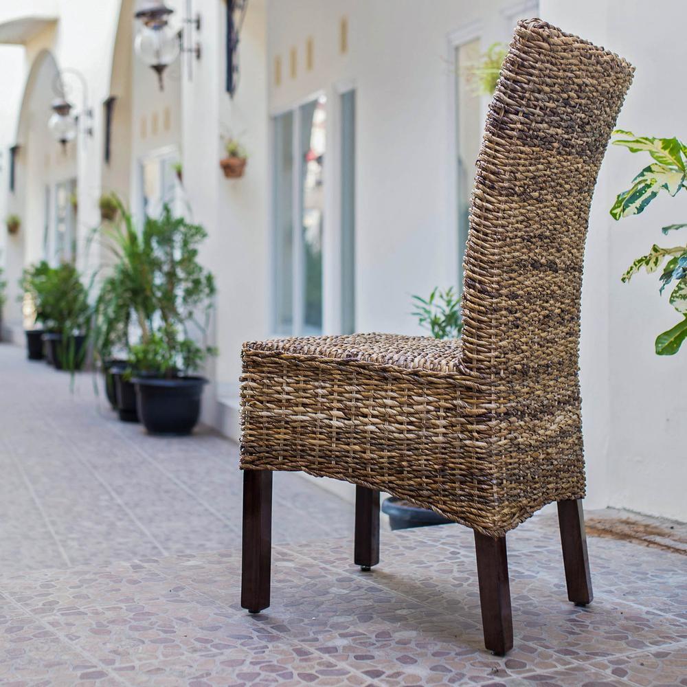 Elegant Arizona Hand-Woven Abaca and Mahogany Side Chair Set