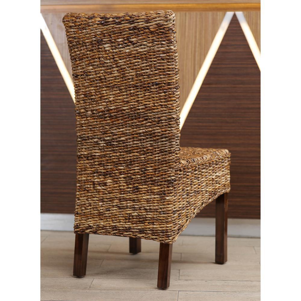 Elegant Arizona Hand-Woven Abaca and Mahogany Side Chair Set