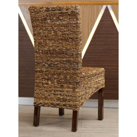 Elegant Arizona Hand-Woven Abaca and Mahogany Side Chair Set