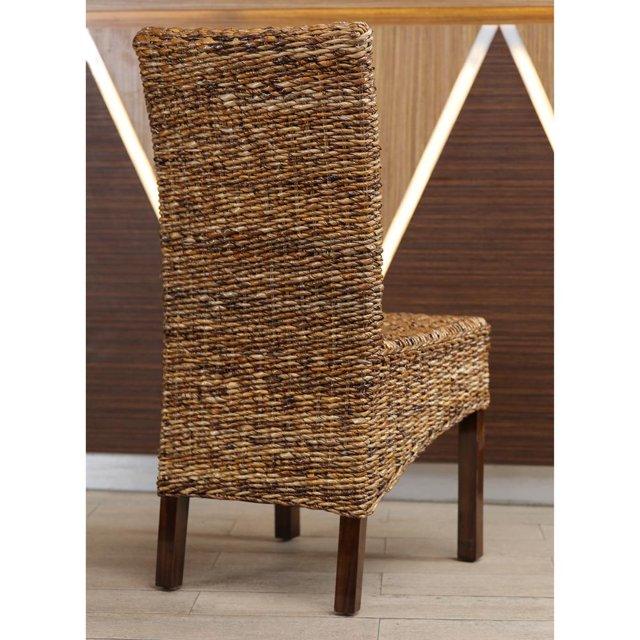 Elegant Arizona Hand-Woven Abaca and Mahogany Side Chair Set