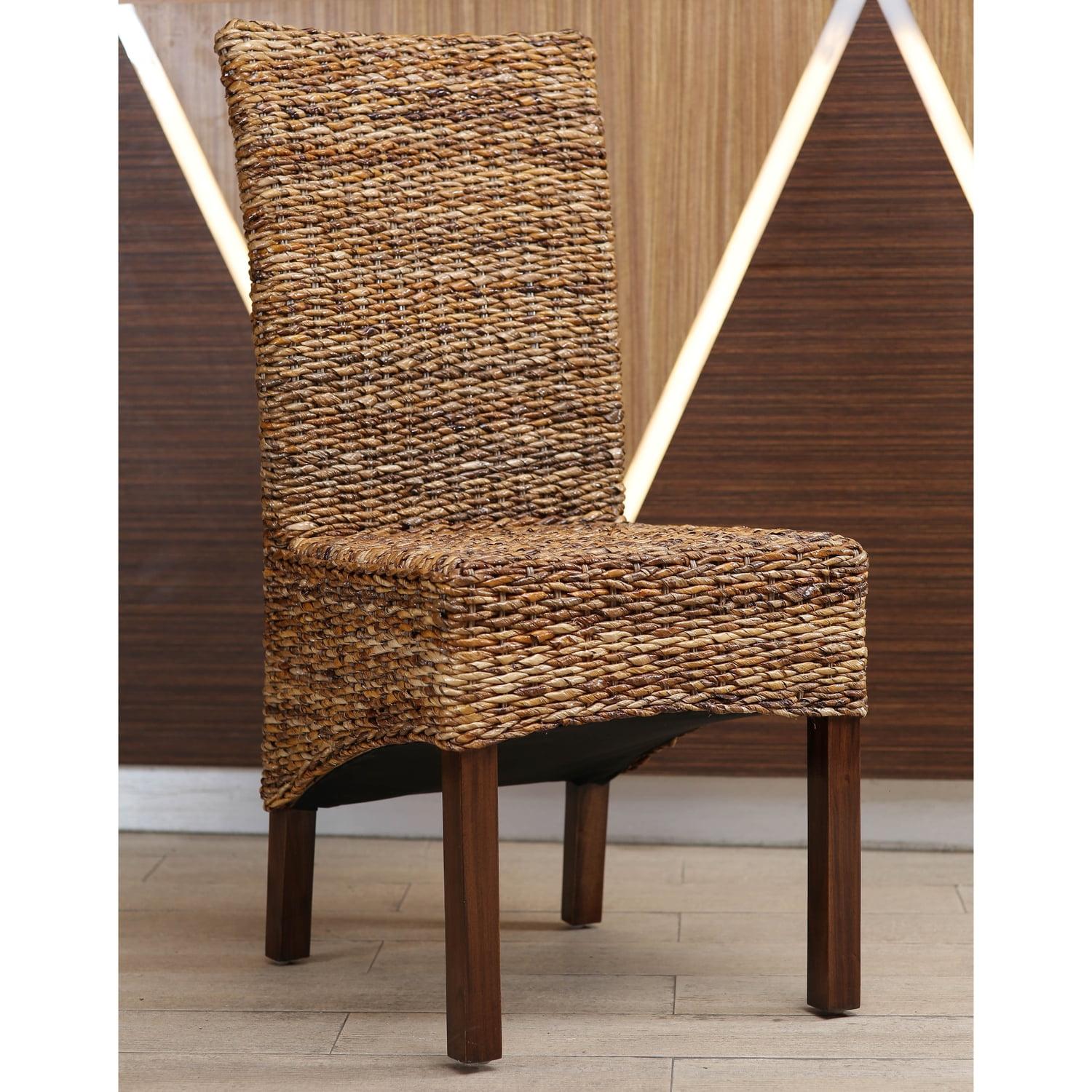 Elegant Arizona Hand-Woven Abaca and Mahogany Side Chair Set