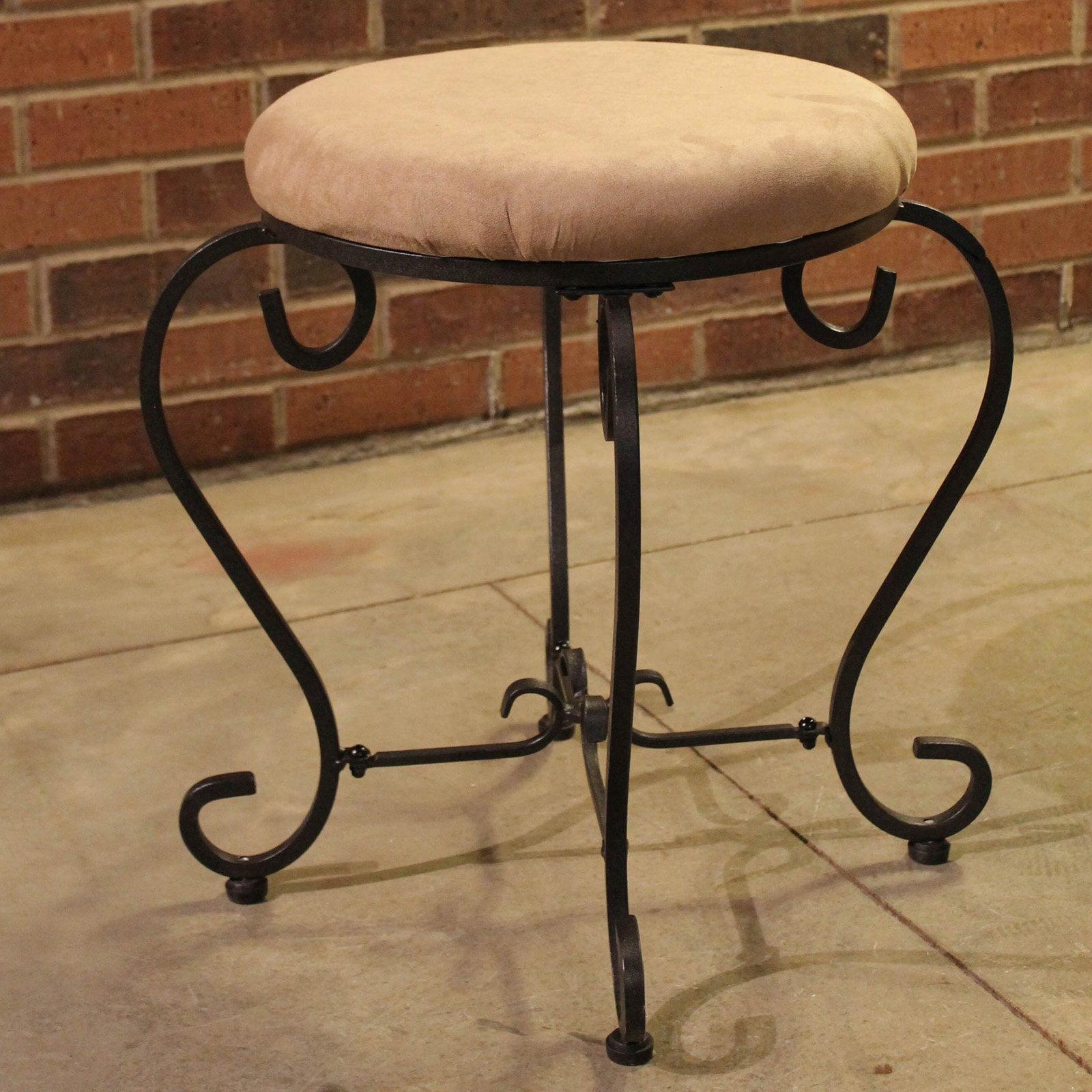 Java Round Iron Vanity Stool with Microsuede Cushion