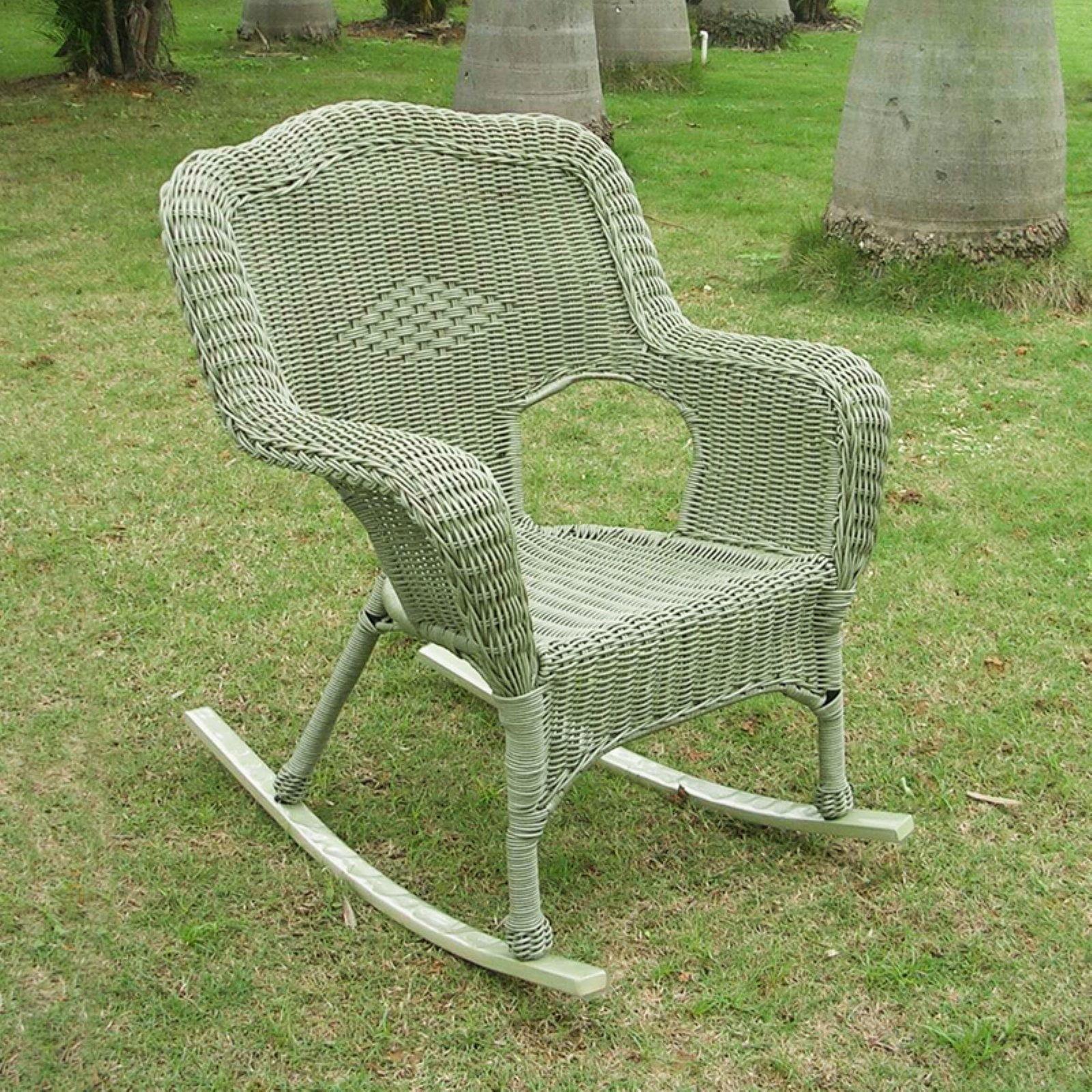 Chelsea Antique Moss Resin Wicker Outdoor Rocking Chair with Steel Frame