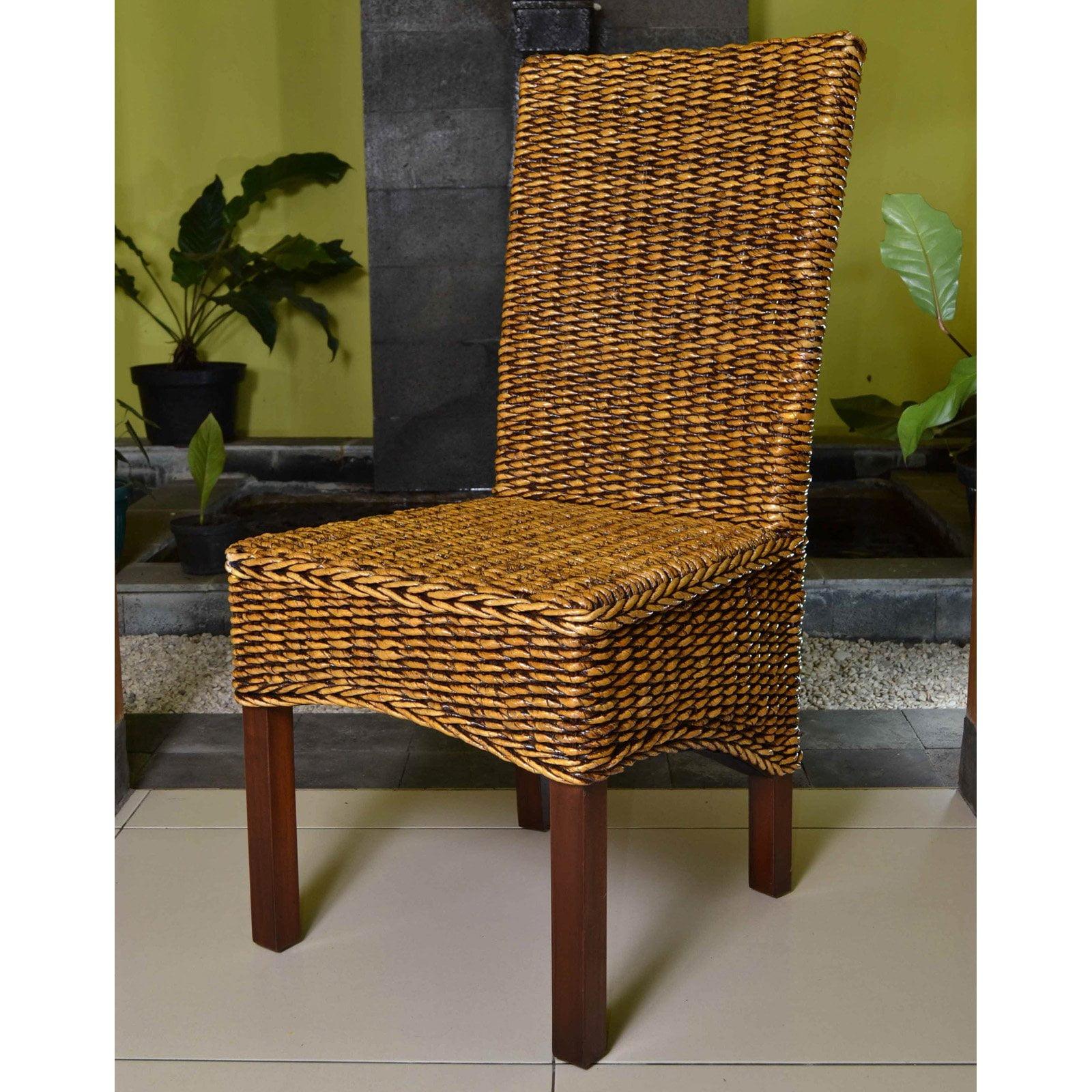 Elegant Gaby Hand-Woven Abaca & Mahogany Side Chair, Brown