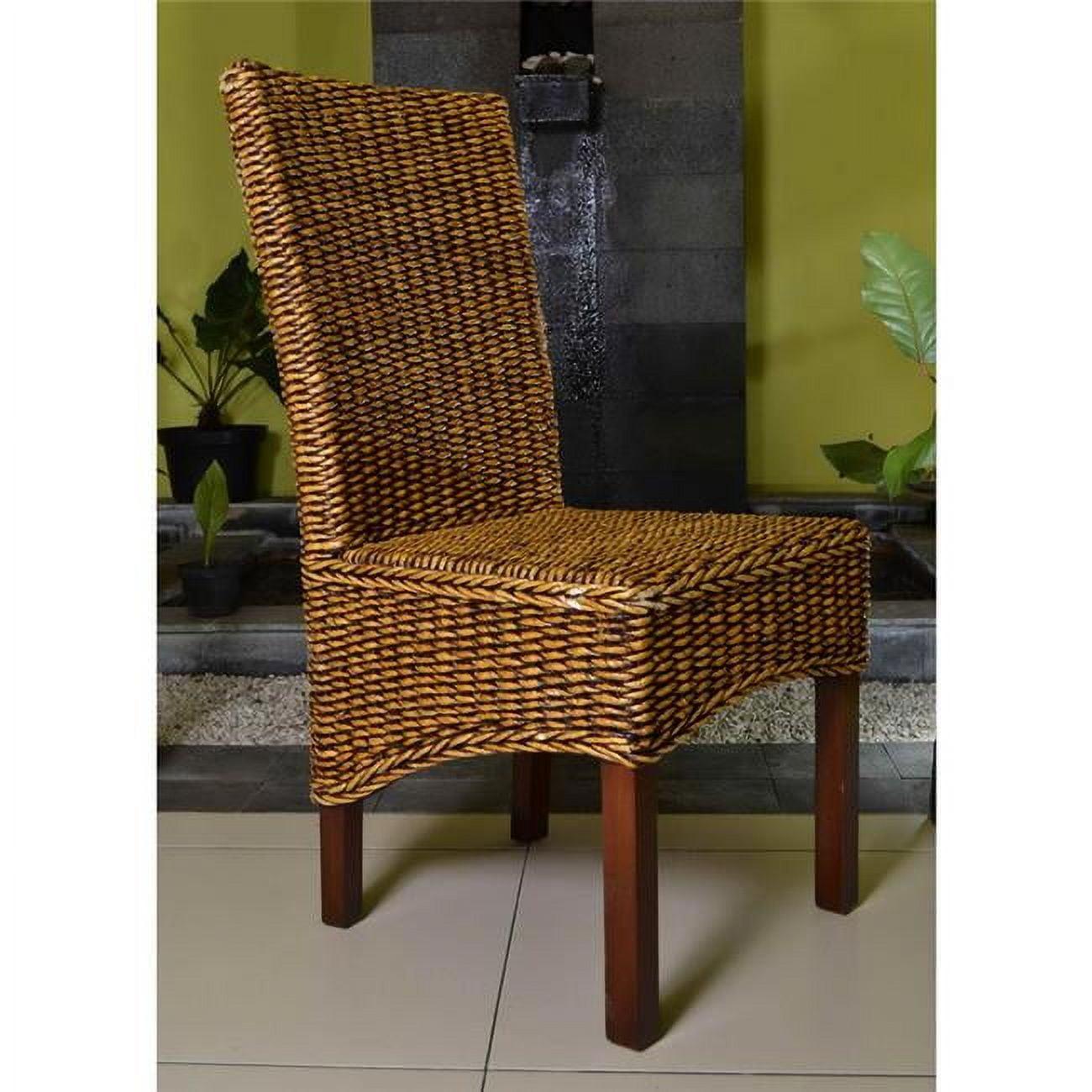 Elegant Woven Abaca & Mahogany High Side Chair in Brown