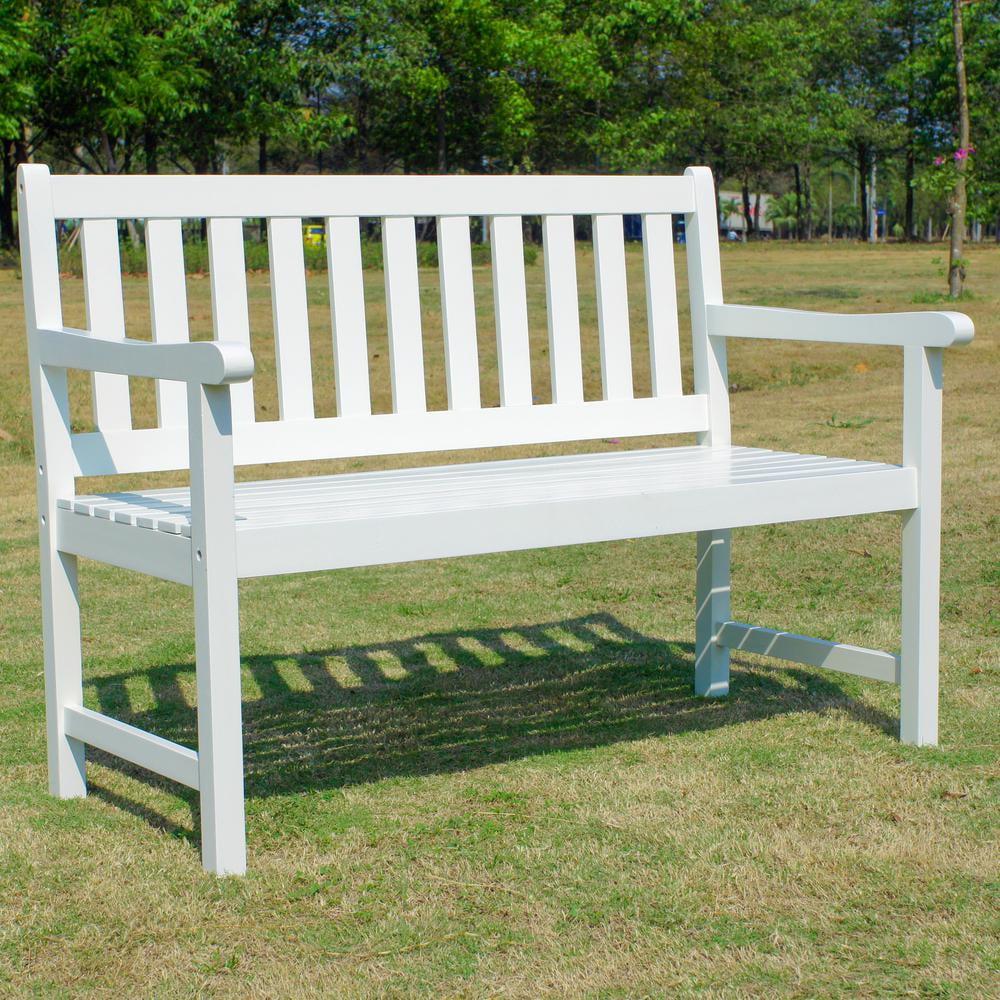 Highland Antique White Acacia Wood 48-inch Outdoor Bench