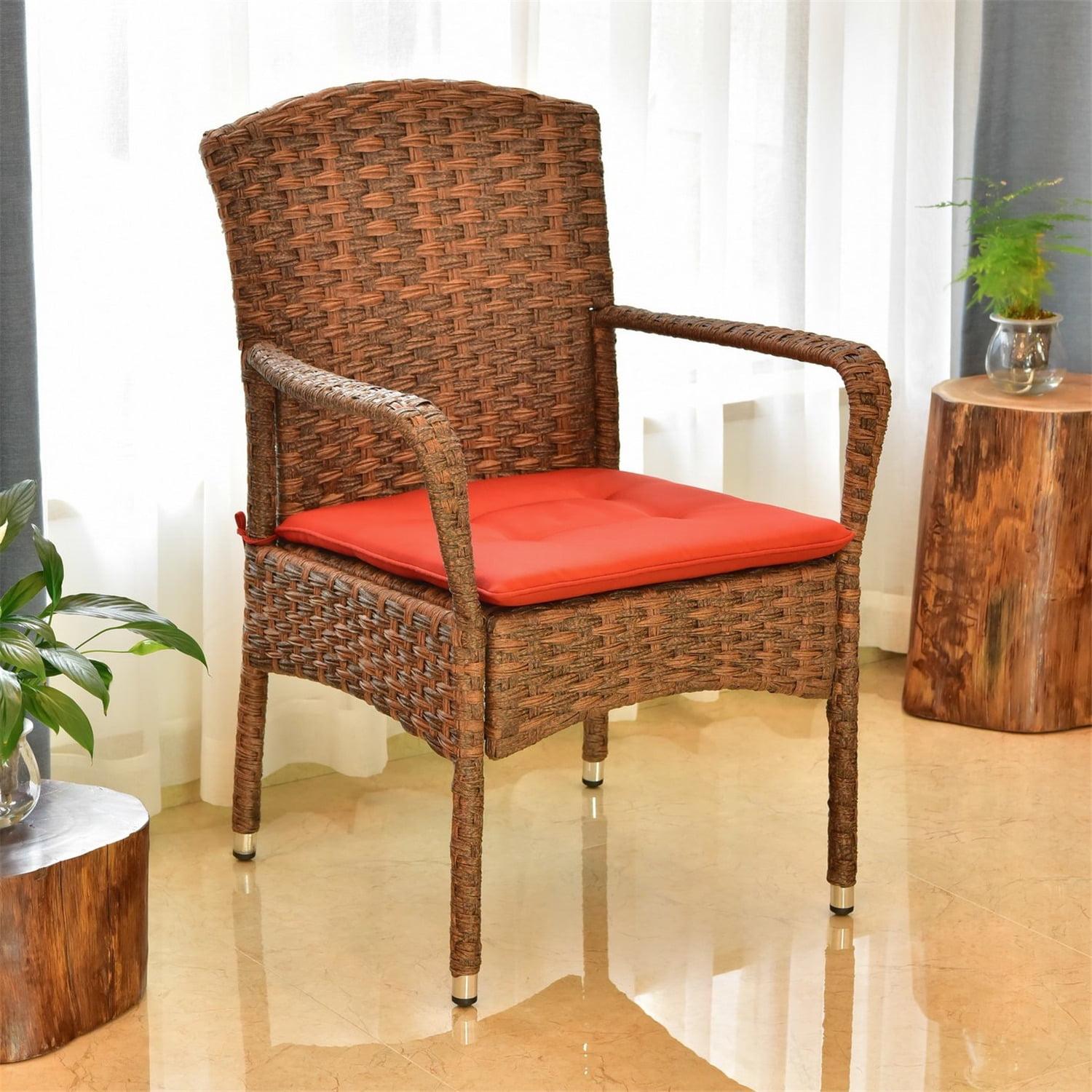 Espresso Resin Wicker Steel Dining Chair with Cushions