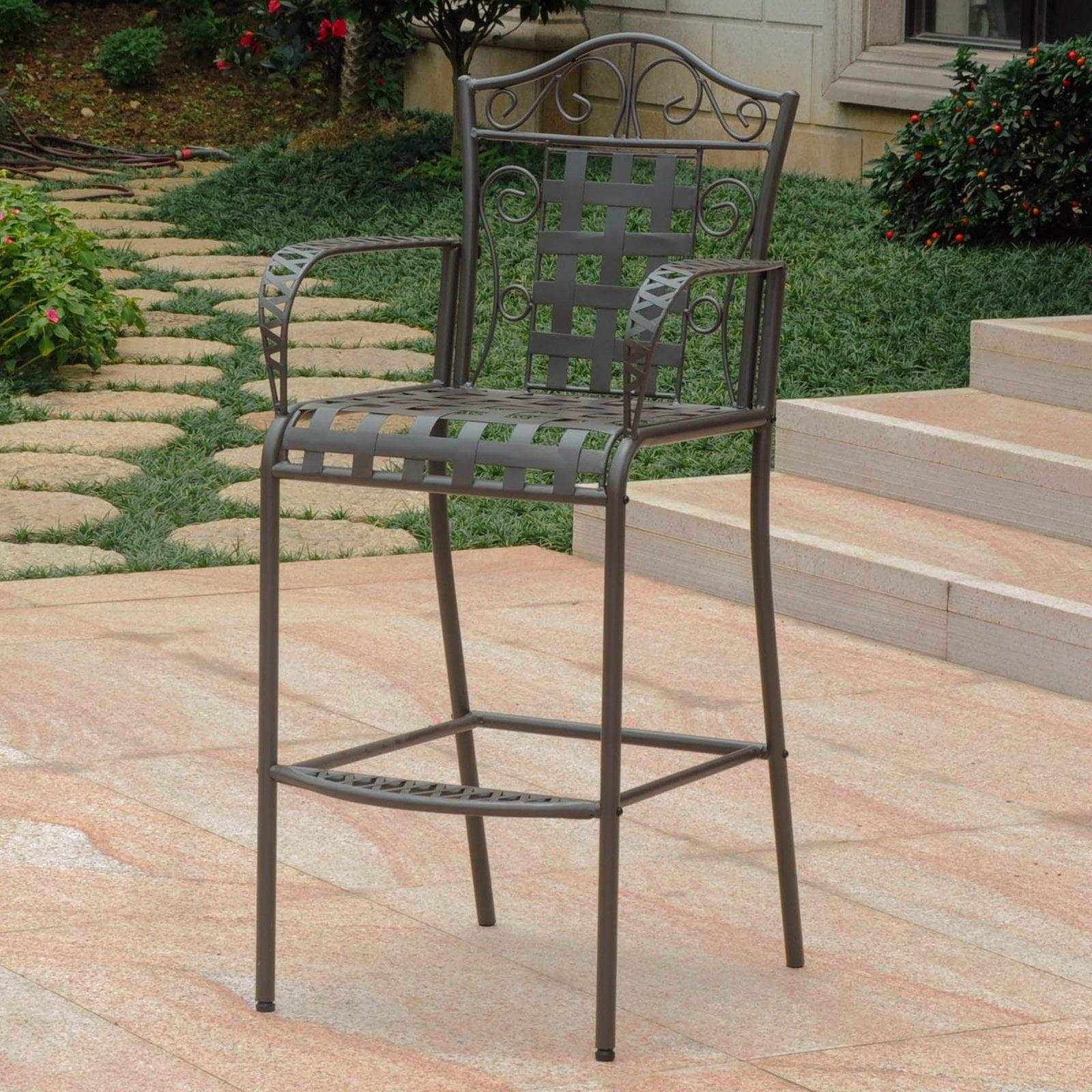 Mandalay Elegance Wrought Iron Bar Height Chairs in Matte Brown, Set of 2