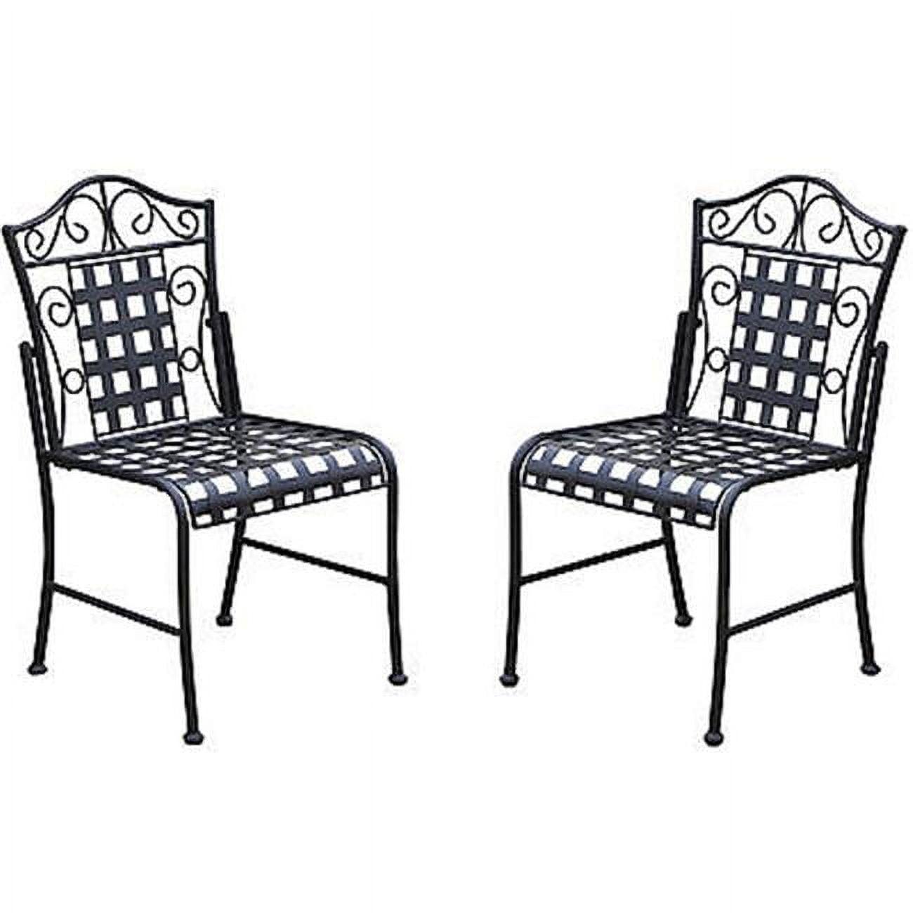 Antique Black Iron Armless Patio Dining Chairs, Set of 2