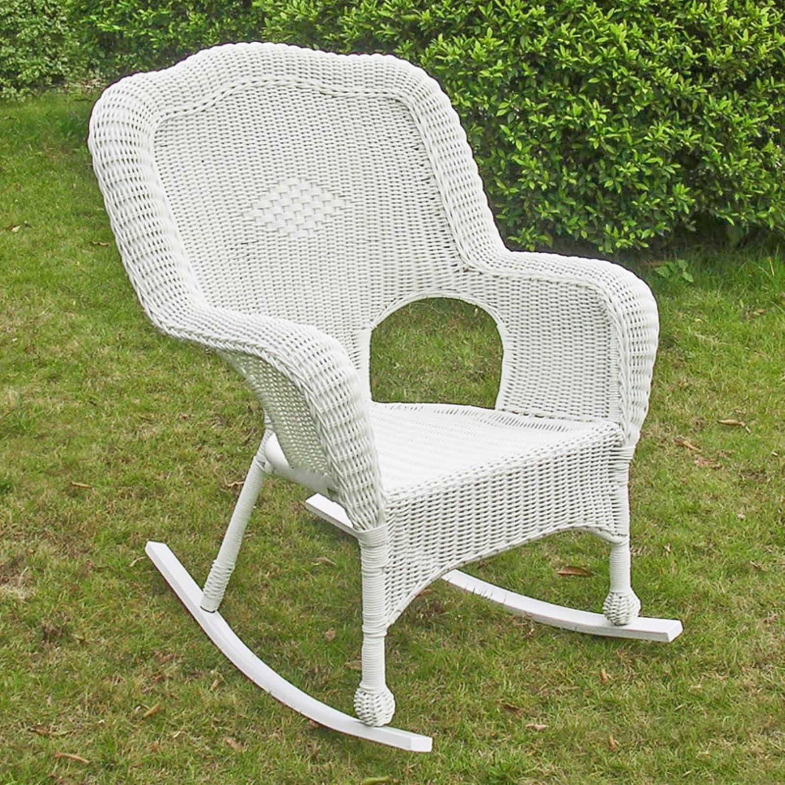 White Resin Wicker Outdoor Rocking Chair Set with Cushions