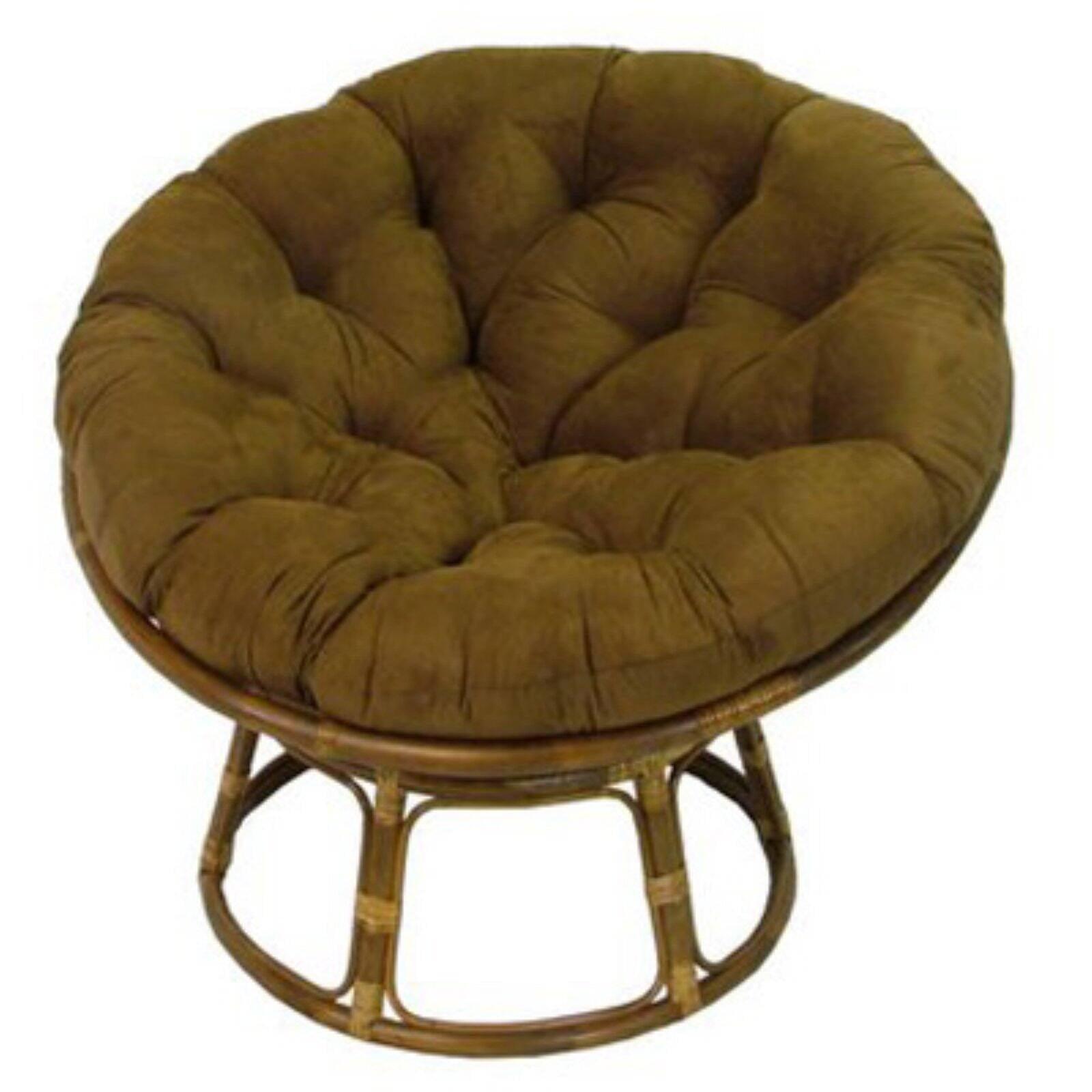 42" Rattan Papasan Chair with Micro Suede Cushion Saddle Brown - International Caravan: Bohemian Style, Walnut Finish, Comfy Lounge Seating
