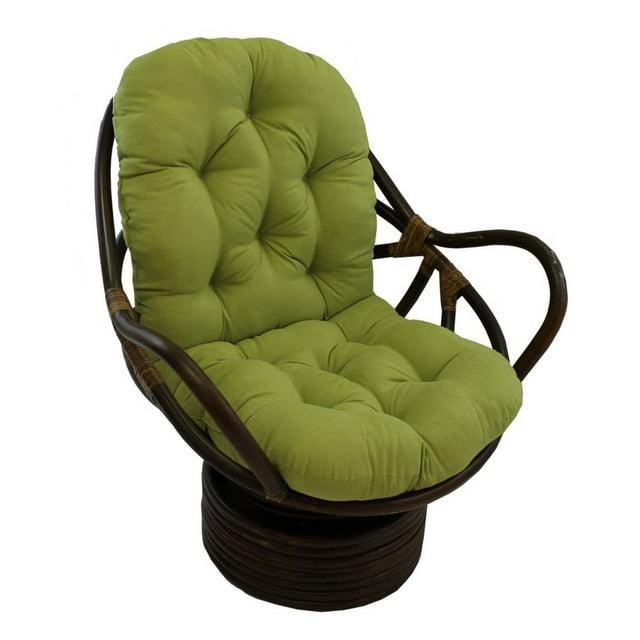 Rattan Swivel Rocker with Micro Suede Cushion Mojito Lime - International Caravan: Bohemian Walnut Finish, Comfy Arm Chair