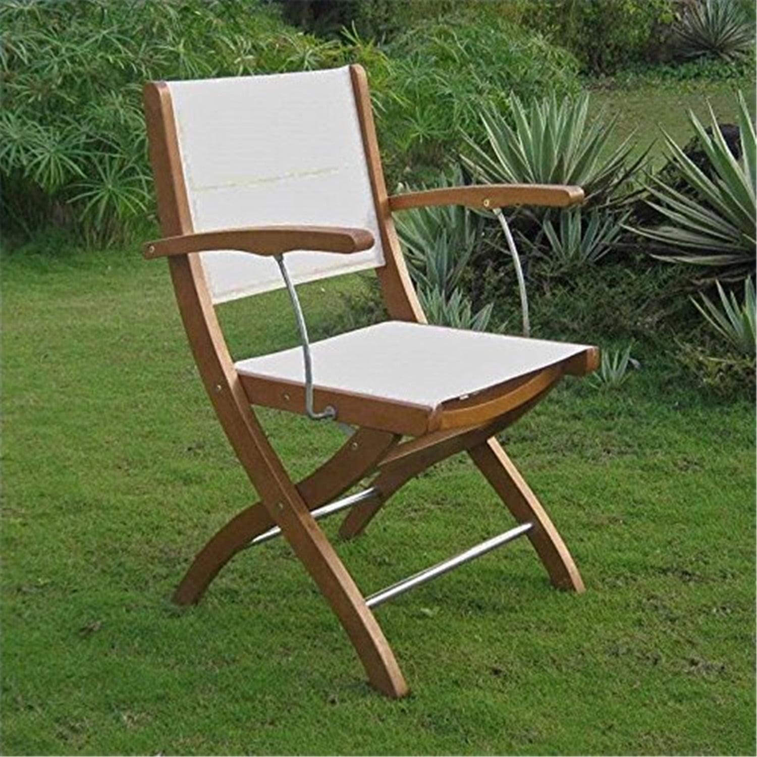 Royal Tahiti Balau Wood and Ivory Textilene Folding Dining Chair