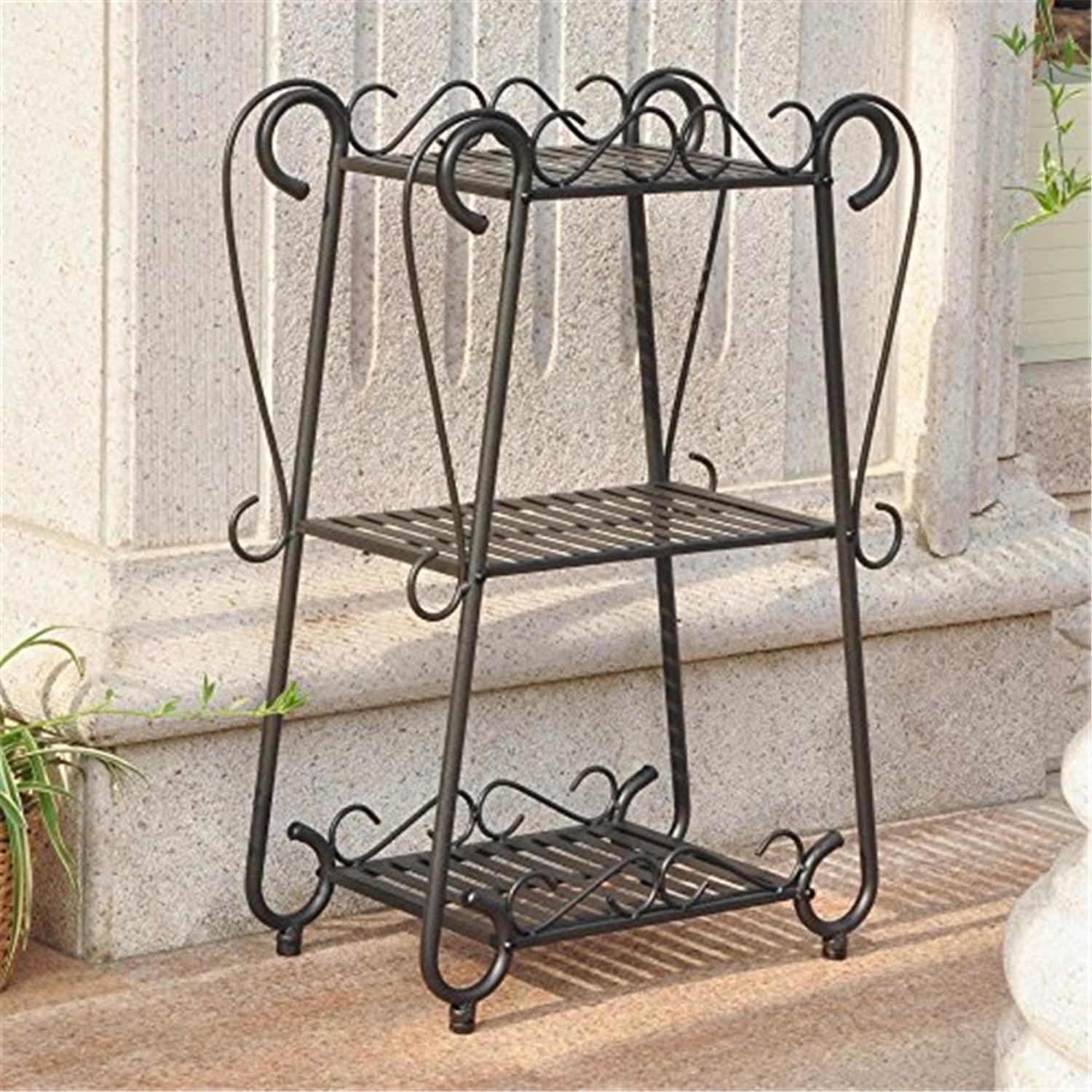 Santa Fe Antique Black Iron Nailhead 3-Tier Plant Stand