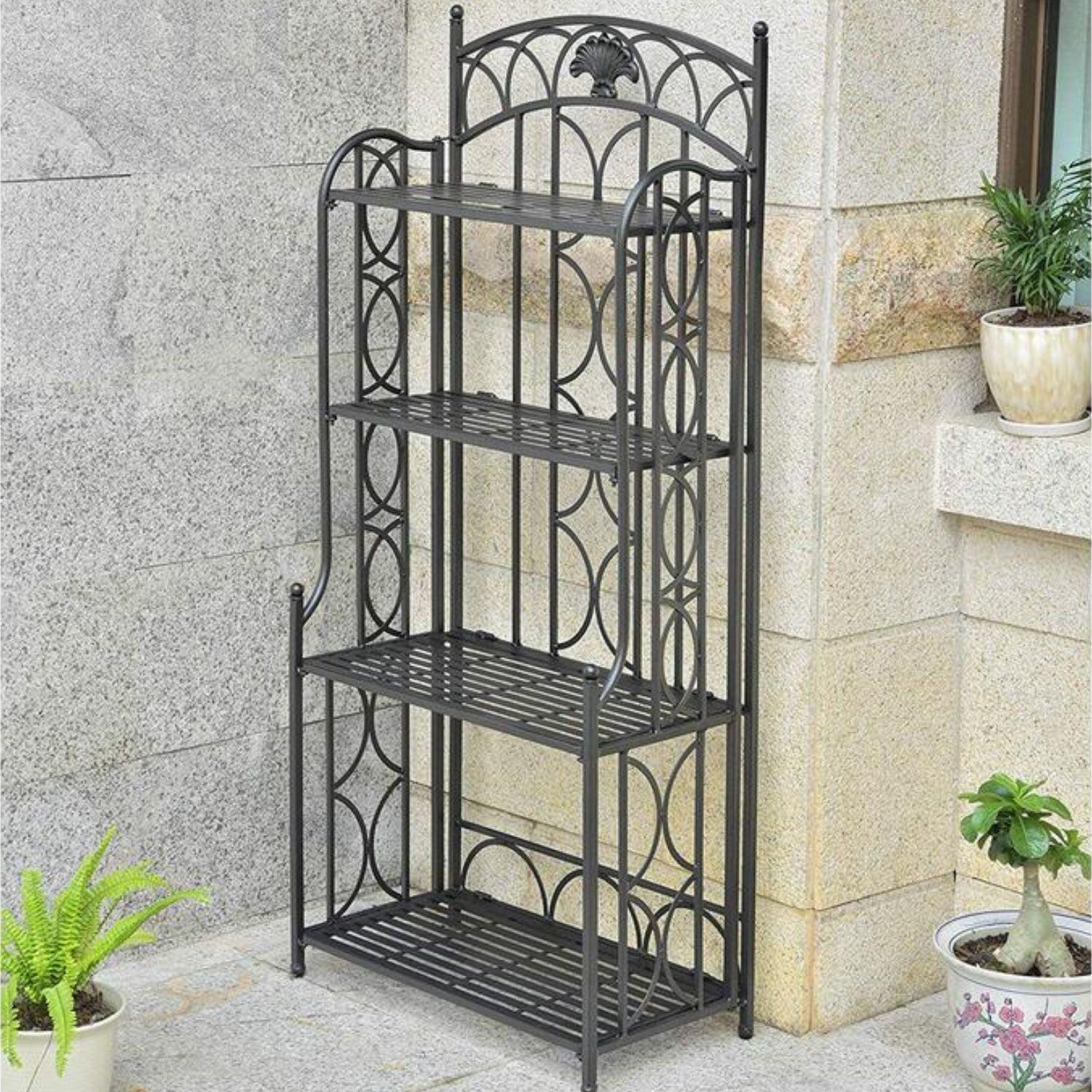 Antique Black Iron 4-Tier Adjustable Baker's Rack