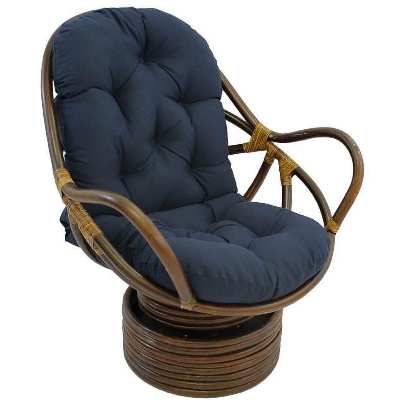 Java Brown Rattan Swivel Rocker with Navy Microsuede Cushion