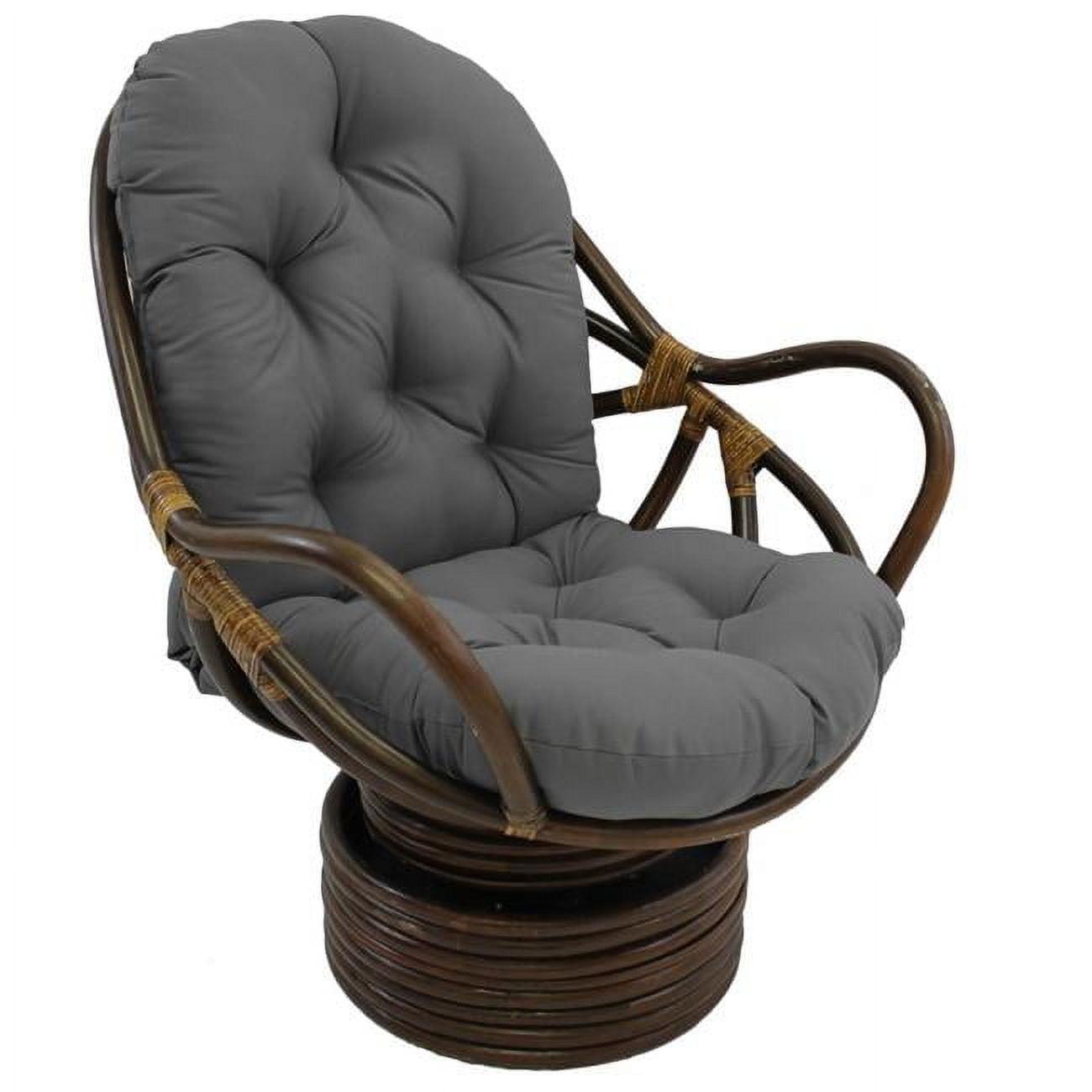 Bohemian Walnut Finish Rattan Swivel Rocker with Gray Twill Cushion