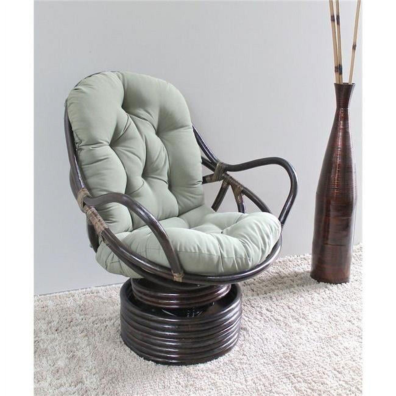 Forest Green Rattan Swivel Rocker with Twill Cushion