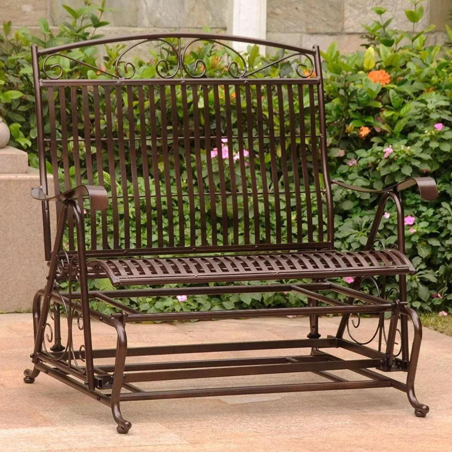 Bronze Dual-Coated Iron Outdoor Glider Loveseat with Contoured Seat