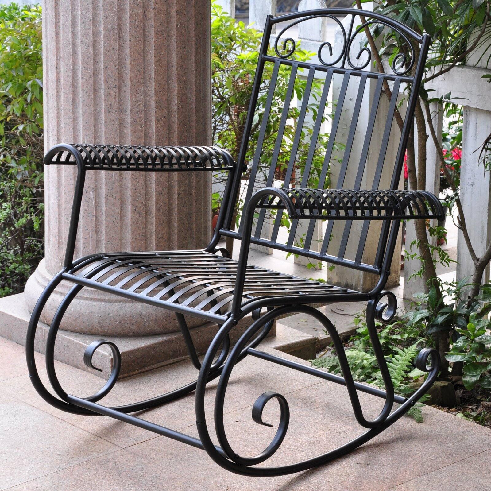 Traditional Tropico Iron Outdoor Rocker with Graceful Scroll Design